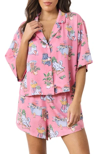 Printfresh Sweet Dreams Satin Pajamas In Pink
