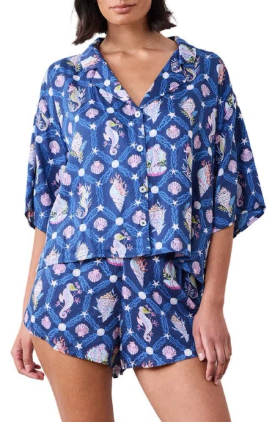 Printfresh Sweet Dreams Satin Short Pajamas In Blue