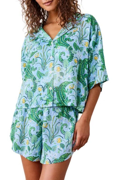 Printfresh Sweet Dreams Satin Short Pajamas In Blue