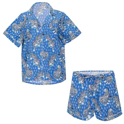 Printfresh Tiger Queen Short Sleep Set Cornflower In Blue