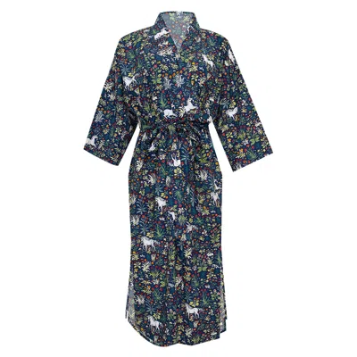 Printfresh Unicorn's Garden Robe Indigo In Blue