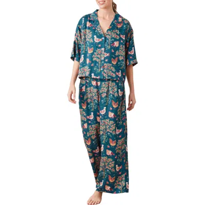 Printfresh Wildest Dreams Chicken Satin Pajamas In Blue