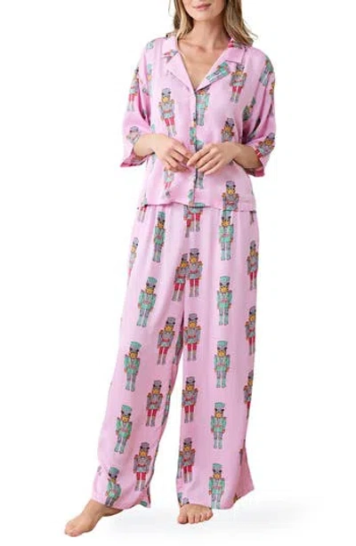 Printfresh Wildest Dreams Leopard Nutcracker Satin Pajamas In Pink Candy Cane