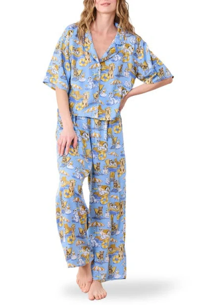 Printfresh Wildest Dreams Satin Pajamas In Blue