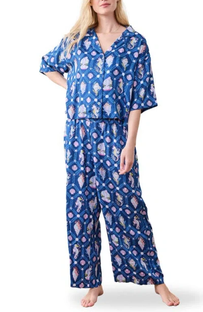 Printfresh Wildest Dreams Satin Pajamas In Blue