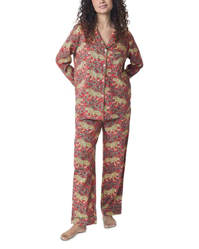 Printfresh Winter Holly Bagheera Cotton Flannel Pajama Set In Gray