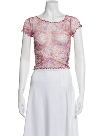 Pre-owned Priscavera Animal Print Crew Neck Top In White