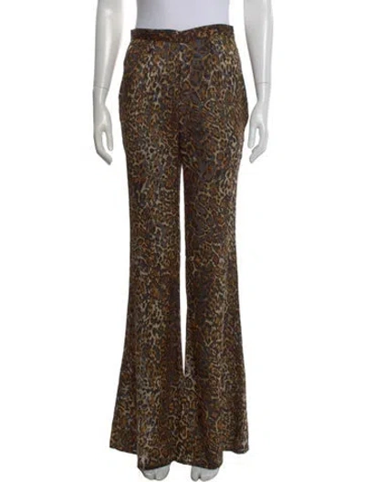 Pre-owned Priscavera Animal Print Flared Pants In Brown