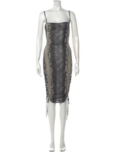 Pre-owned Priscavera Animal Print Midi Length Dress In Grey