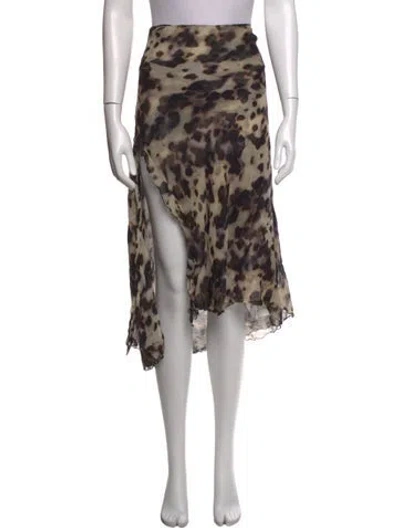 Pre-owned Priscavera Animal Print Midi Length Skirt In Black
