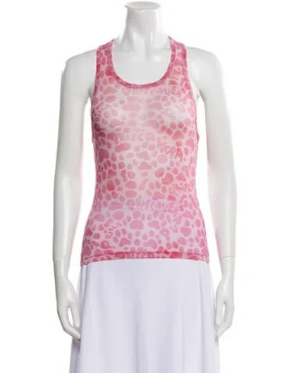 Pre-owned Priscavera Animal Print Scoop Neck Top W/ Tags In Pink