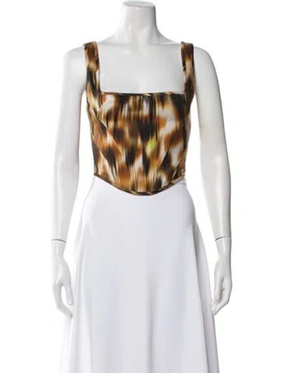 Pre-owned Priscavera Animal Print Square Neckline Top W/ Tags In White
