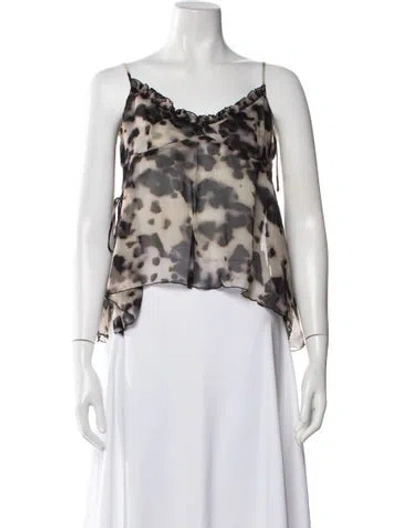 Pre-owned Priscavera Animal Print V-neck Top W/ Tags In White