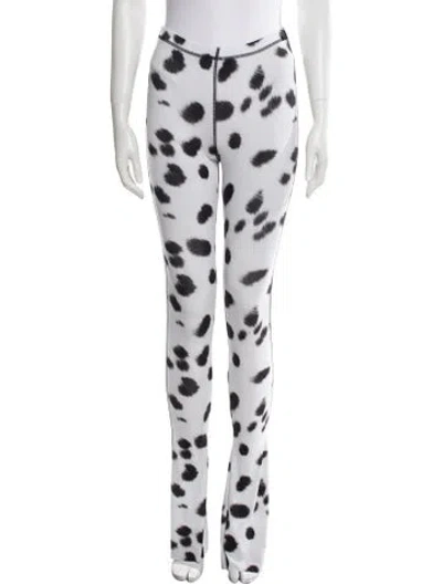 Pre-owned Priscavera Animal Print Wide Leg Pants In White