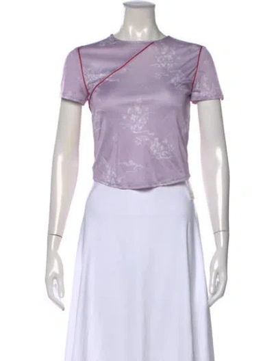Pre-owned Priscavera Floral Print Crew Neck Top In White