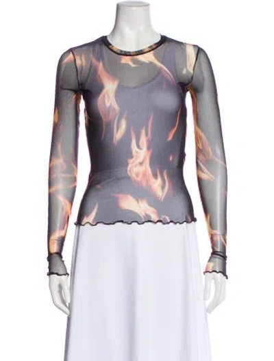 Pre-owned Priscavera Graphic Print Crew Neck Top In Black