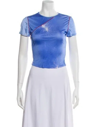 Pre-owned Priscavera Graphic Print Crew Neck Top In Blue