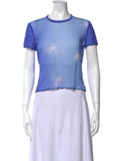 Pre-owned Priscavera Graphic Print Crew Neck Top In Blue/white