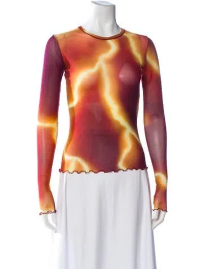 Pre-owned Priscavera Graphic Print Crew Neck Top In Pink