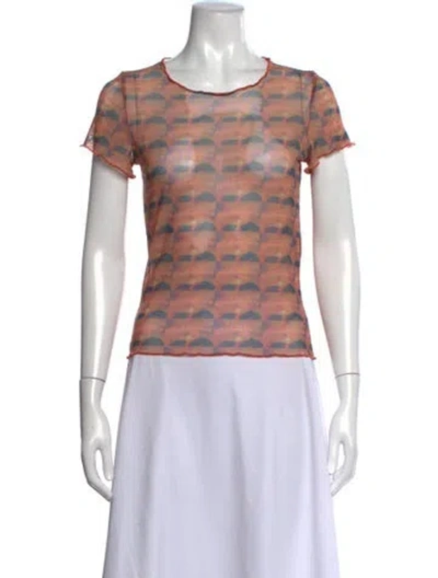 Pre-owned Priscavera Graphic Print Crew Neck Top In Pink