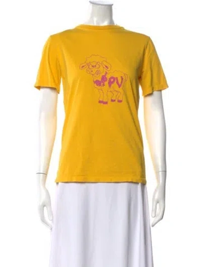 Pre-owned Priscavera Graphic Print Crew Neck T-shirt In Yellow