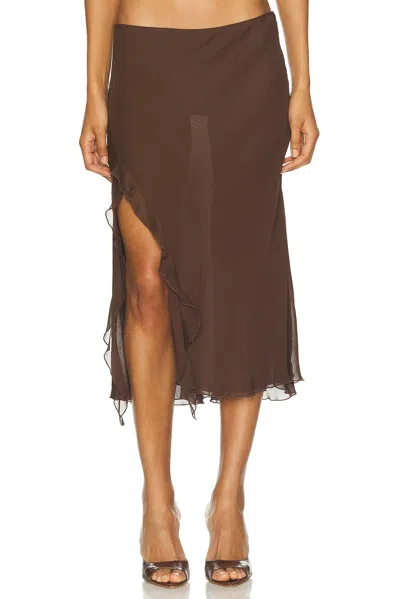 Priscavera High Slit Ruffle Skirt In Chocolate