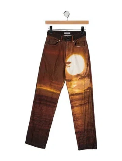 Pre-owned Priscavera High-rise Straight Leg Jeans In Brown