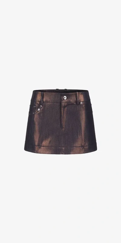 PRISCAVERA INDIGO BRONZE A-LINE MINI SKIRT
