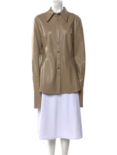 Pre-owned Priscavera Leather Long Sleeve Tunic W/ Tags In Neutral