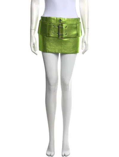 Pre-owned Priscavera Leather Mini Skirt In Green/metallic