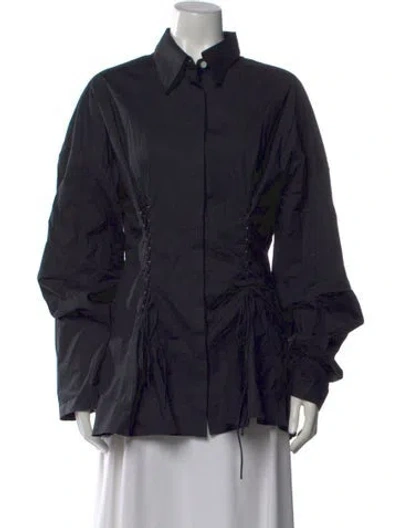 Pre-owned Priscavera Long Sleeve Button-up Top In Black