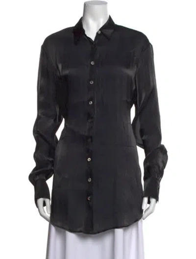 Pre-owned Priscavera Long Sleeve Button-up Top In Black