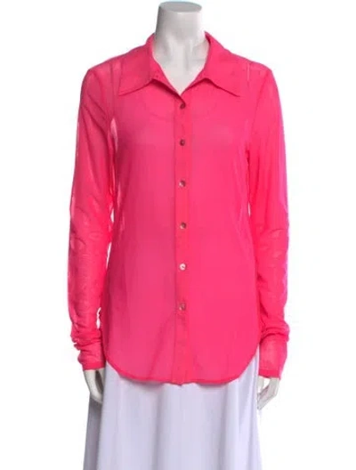 Pre-owned Priscavera Long Sleeve Button-up Top In Pink