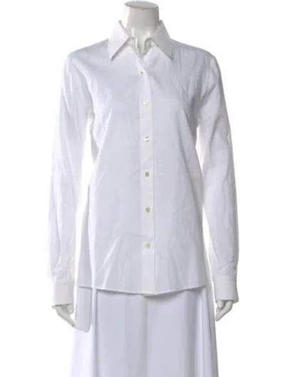 Pre-owned Priscavera Long Sleeve Button-up Top In White