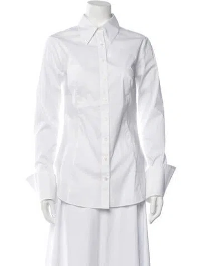 Pre-owned Priscavera Long Sleeve Button-up Top In White