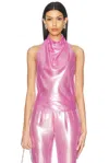 Priscavera Low Back Halter Top In Metallic Pink