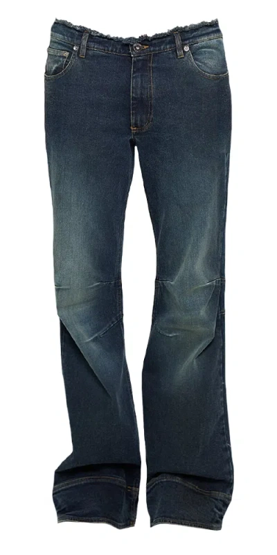 Priscavera Low Rise Frayed Jeans Acid Green In Blue