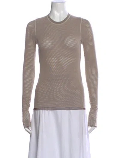 Pre-owned Priscavera Mesh Crew Neck Top In Neutral