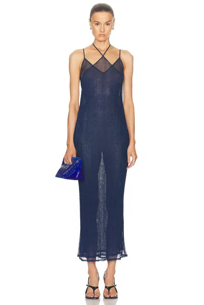 Priscavera Metallic Double Layer Dress In Midnight Blue