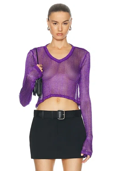 Priscavera Metallic V-neck Cropped Top In Amethyst