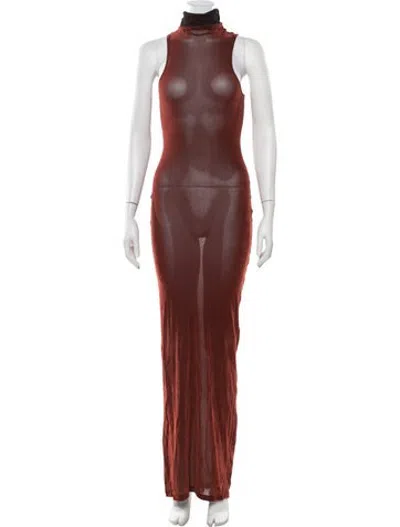 Pre-owned Priscavera Mock Neck Long Dress In Red
