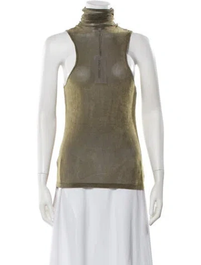 Pre-owned Priscavera Mock Neck Sleeveless Top In Green