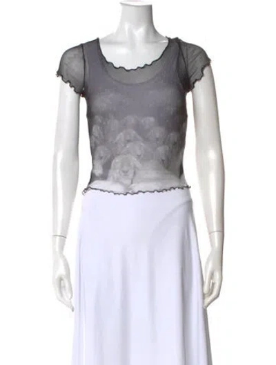 Pre-owned Priscavera Nylon Graphic Print Top In Black
