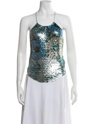 Pre-owned Priscavera Patterned Halterneck Top In Multicolor