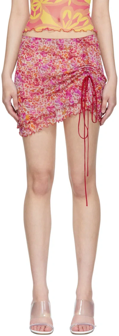 Priscavera Pink Nylon Mini Skirt In Lo Leopard Orchids