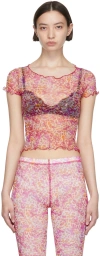 Priscavera Pink Nylon T-shirt In Lo Leopard Orchids