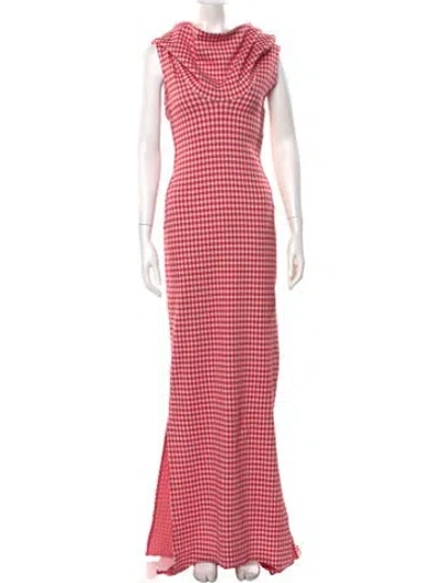 Pre-owned Priscavera Plaid Print Long Dress In Red