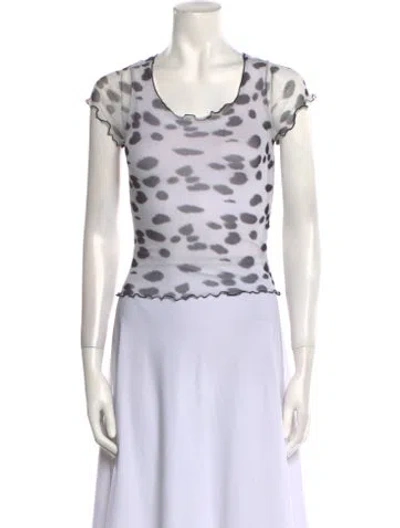 Pre-owned Priscavera Polka Dot Print Scoop Neck T-shirt In White