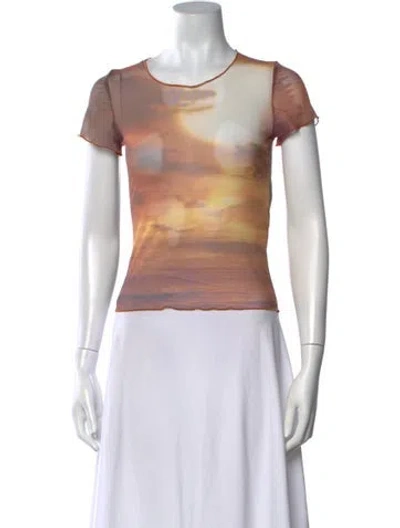 Pre-owned Priscavera Printed Crew Neck Top In Neutrals