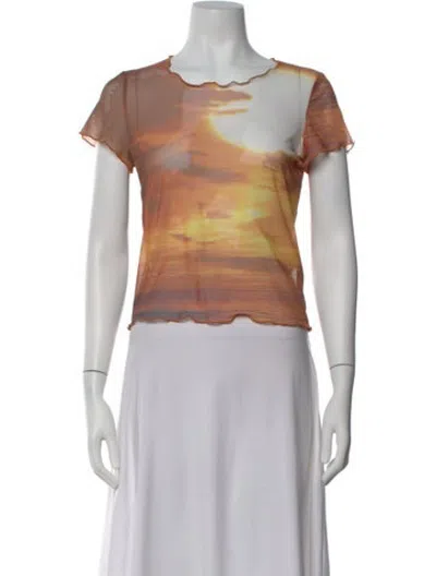 Pre-owned Priscavera Printed Crew Neck Top In Purple